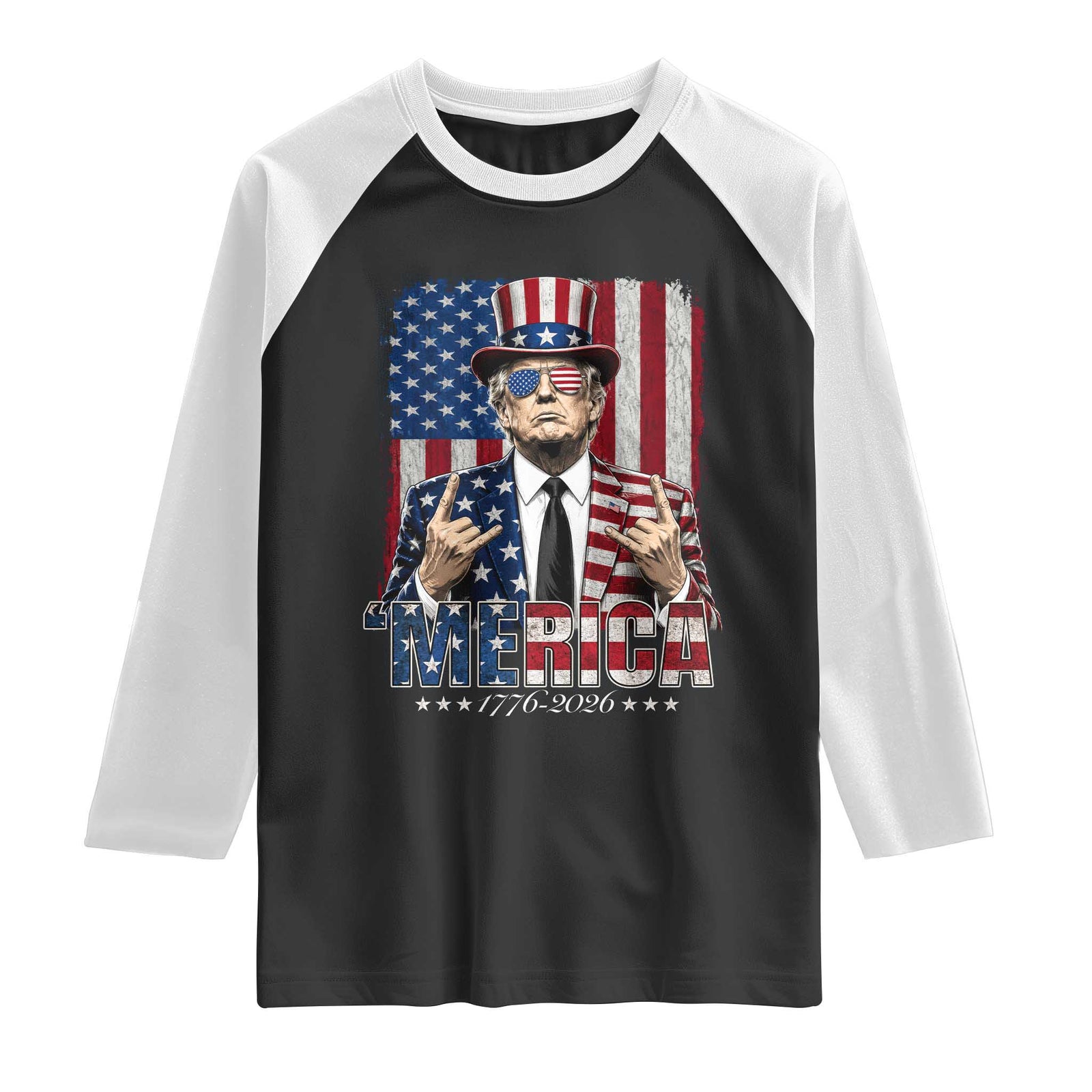 The Nations Leader US 250th Anniversary Raglan Shirt Funny 4th of July 1776 2026 TS11 Black White Print Your Wear