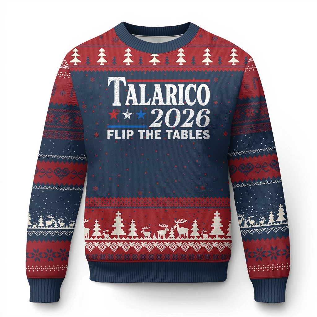 James Talarico 2026 Flip The Tables Ugly Christmas Sweater Texas Senate TS11 Navy Red Print Your Wear