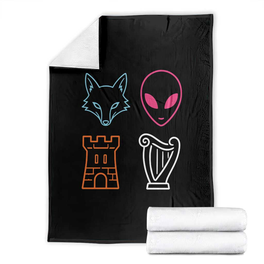 Fox Alien Castle Harp Retro Throw Blanket San Antonio Texas Sports