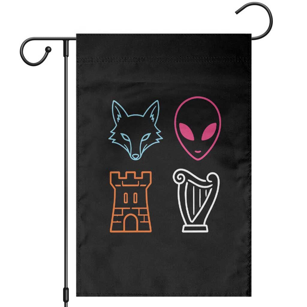 Fox Alien Castle Harp Retro Garden Flag San Antonio Texas Sports