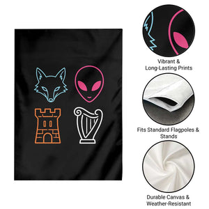 Fox Alien Castle Harp Retro Garden Flag San Antonio Texas Sports