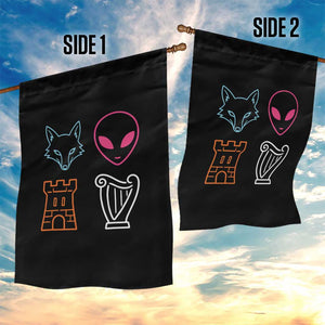 Fox Alien Castle Harp Retro Garden Flag San Antonio Texas Sports