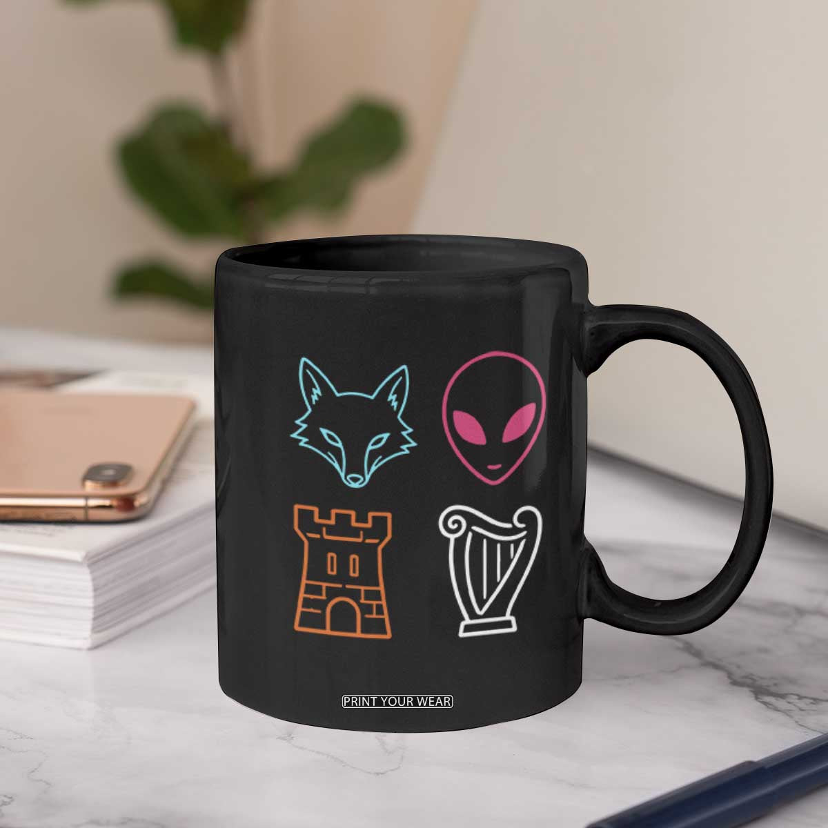 Fox Alien Castle Harp Retro Coffee Mug San Antonio Texas Sports