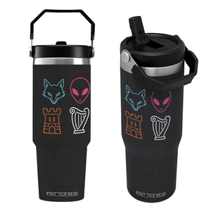 Fox Alien Castle Harp Retro Flip Straw Tumbler San Antonio Texas Sports