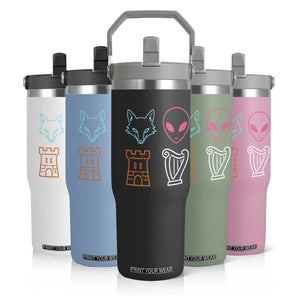 Fox Alien Castle Harp Retro Flip Straw Tumbler San Antonio Texas Sports