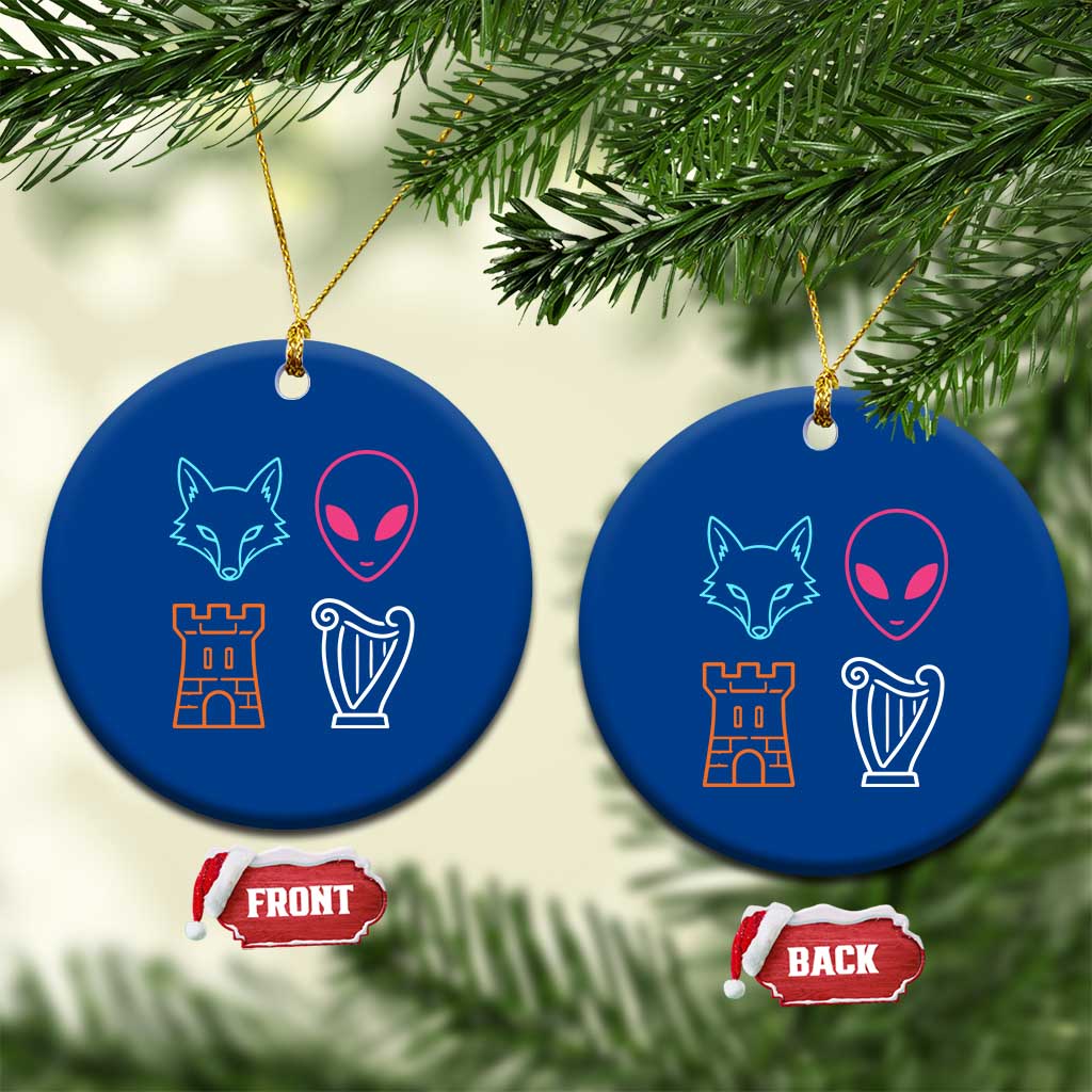 Fox Alien Castle Harp Retro Ceramic Ornament San Antonio Texas Sports