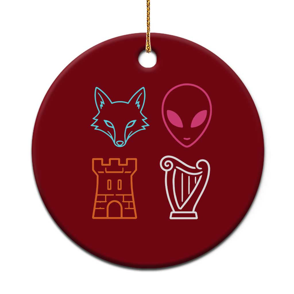 Fox Alien Castle Harp Retro Ceramic Ornament San Antonio Texas Sports