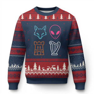 Fox Alien Castle Harp Retro Ugly Christmas Sweater San Antonio Texas Sports