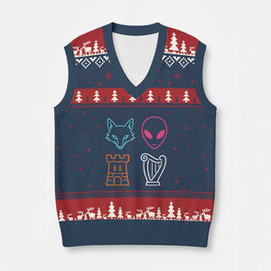 Fox Alien Castle Harp Retro V-Neck Knit Sweater Vest San Antonio Texas Sports