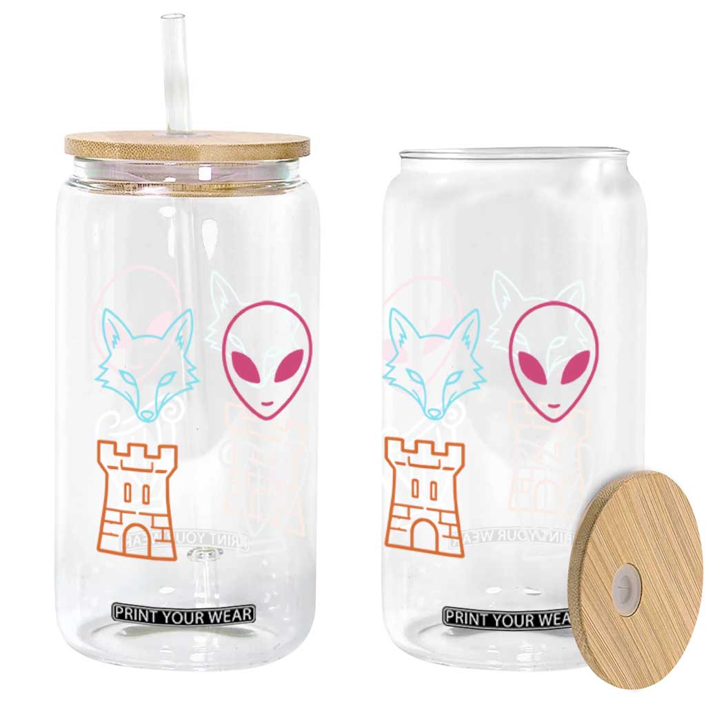 Fox Alien Castle Harp Retro Glass Can San Antonio Texas Sports