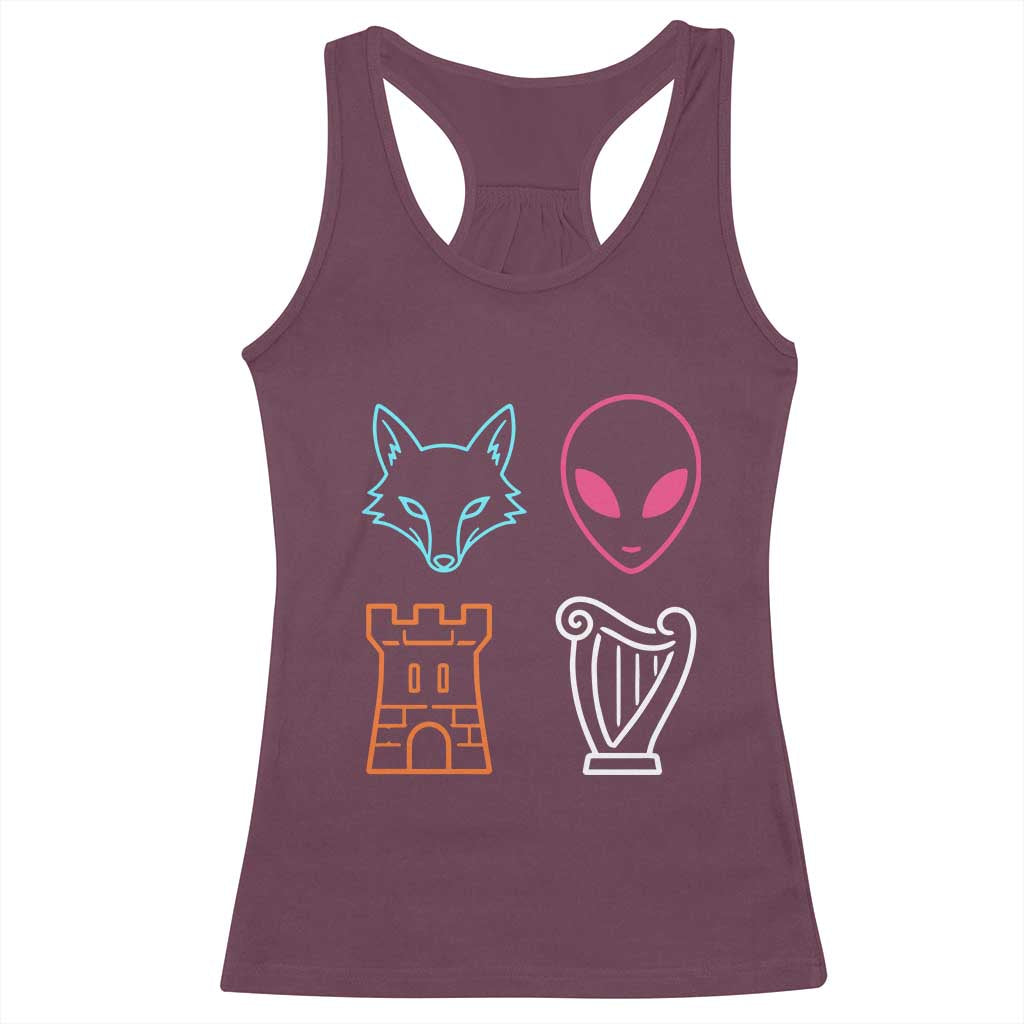 Fox Alien Castle Harp Retro Racerback Tank Top San Antonio Texas Sports