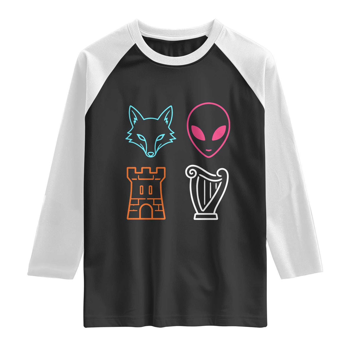 Fox Alien Castle Harp Retro Raglan Shirt San Antonio Texas Sports