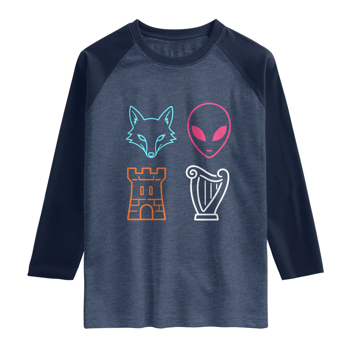 Fox Alien Castle Harp Retro Raglan Shirt San Antonio Texas Sports