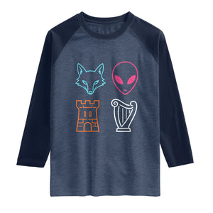 Fox Alien Castle Harp Retro Raglan Shirt San Antonio Texas Sports