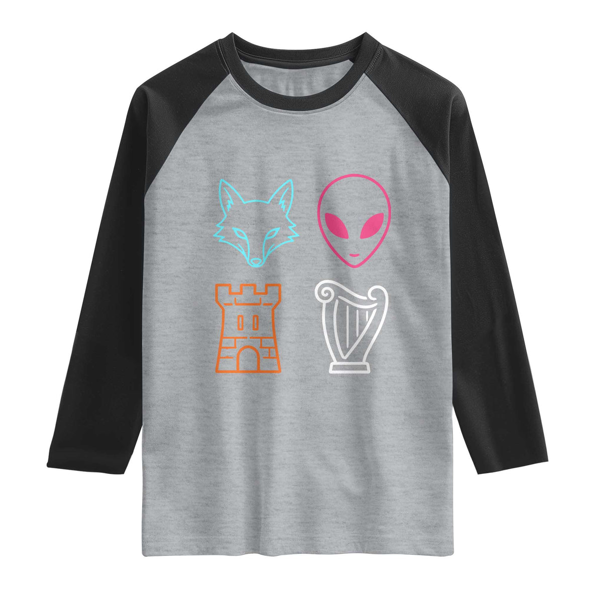 Fox Alien Castle Harp Retro Raglan Shirt San Antonio Texas Sports