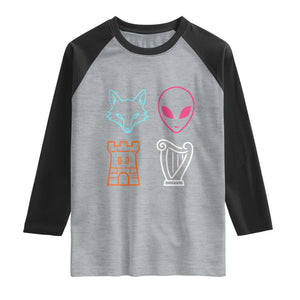 Fox Alien Castle Harp Retro Raglan Shirt San Antonio Texas Sports