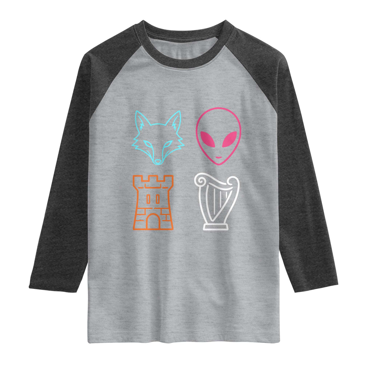 Fox Alien Castle Harp Retro Raglan Shirt San Antonio Texas Sports