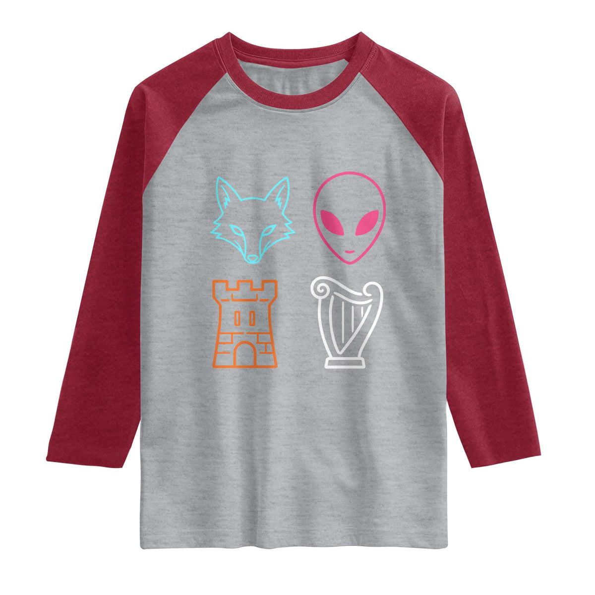 Fox Alien Castle Harp Retro Raglan Shirt San Antonio Texas Sports