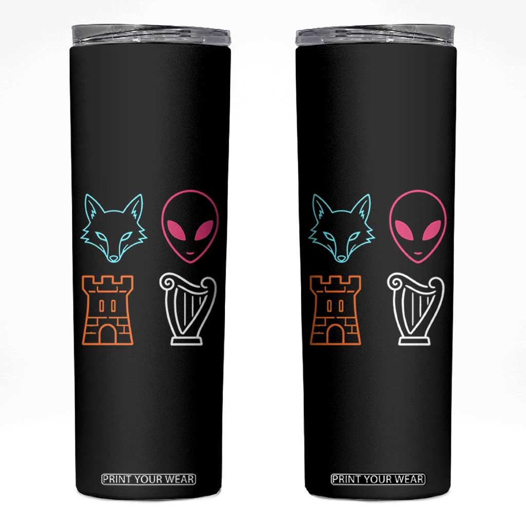 Fox Alien Castle Harp Retro Skinny Tumbler San Antonio Texas Sports