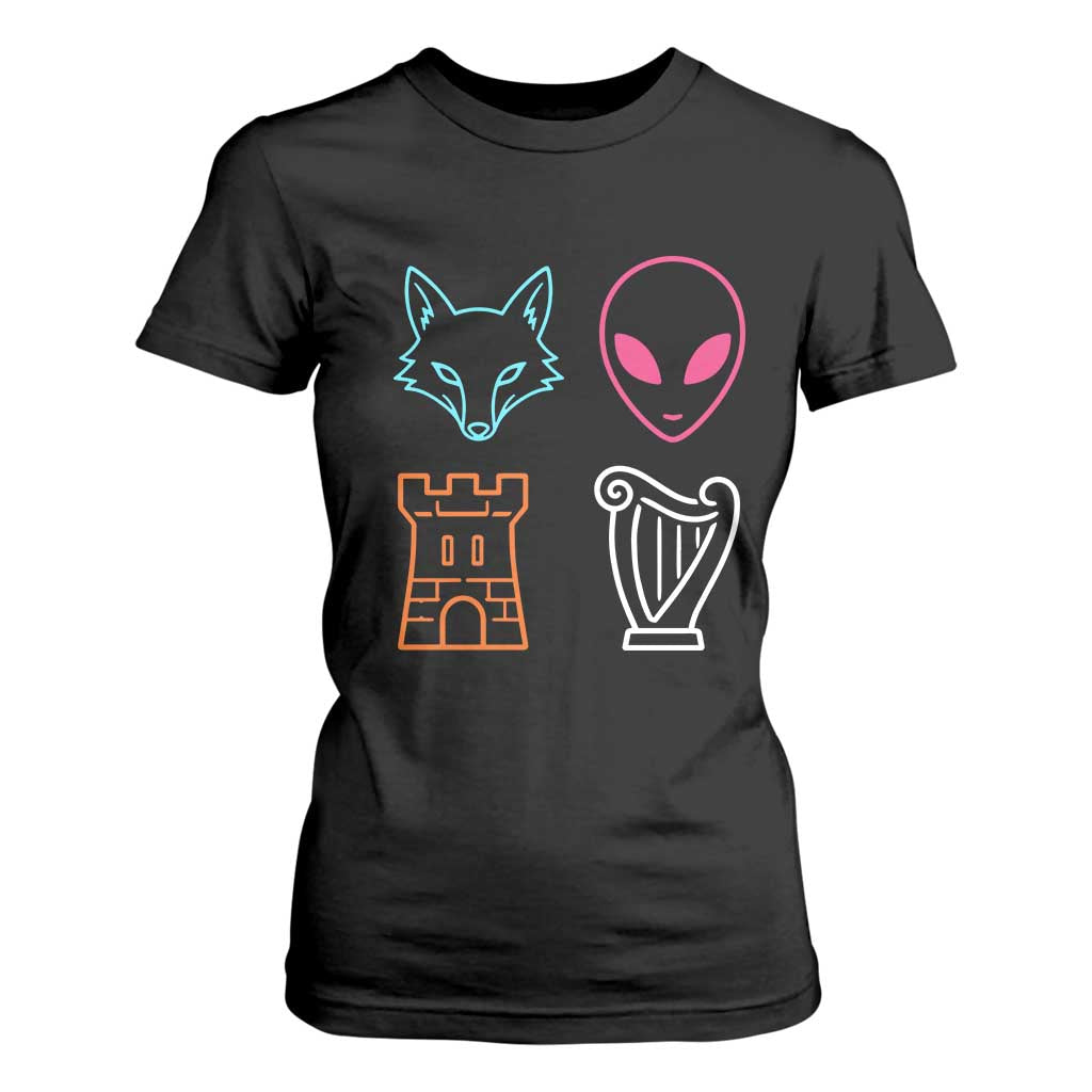 Fox Alien Castle Harp Retro T Shirt For Women San Antonio Texas Sports