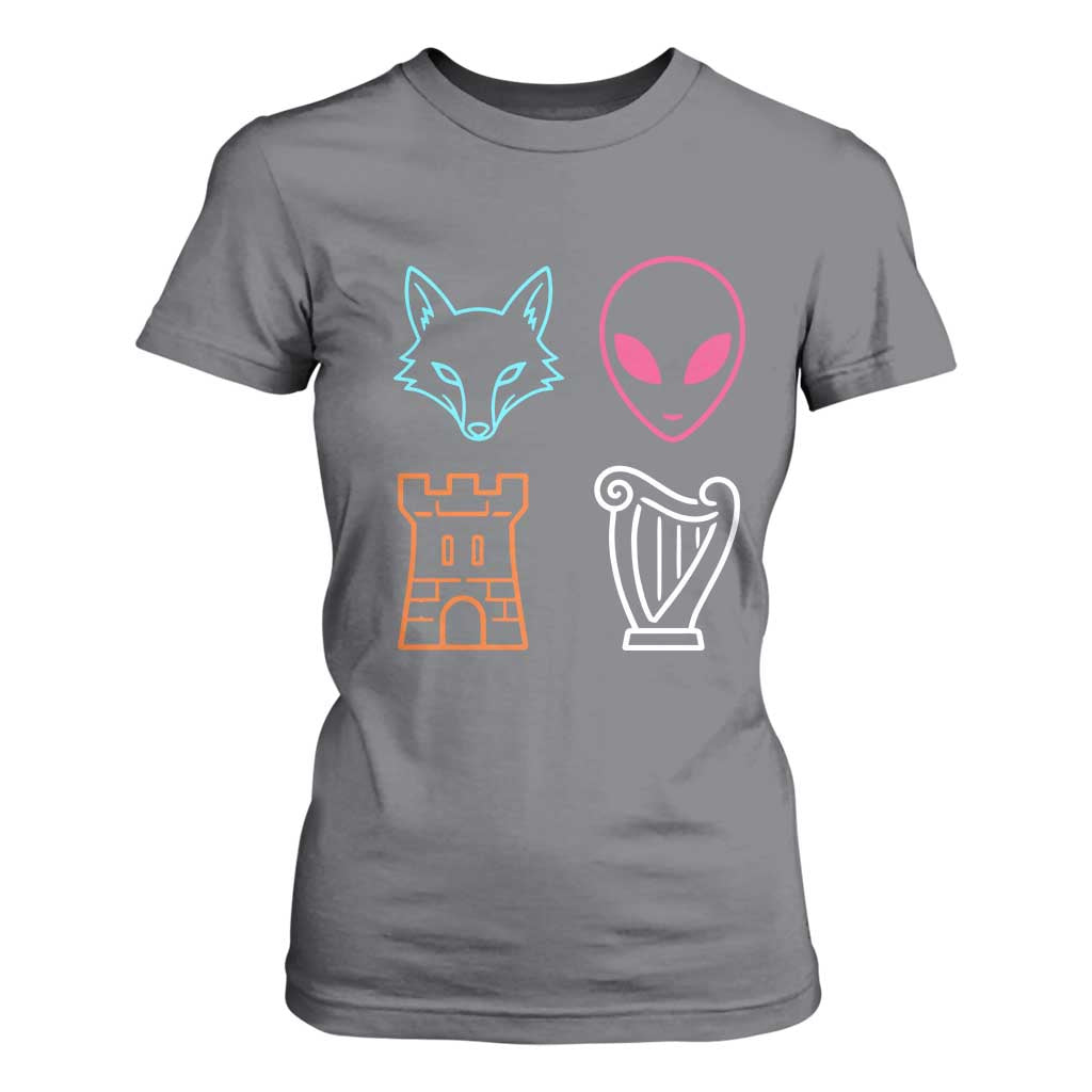 Fox Alien Castle Harp Retro T Shirt For Women San Antonio Texas Sports