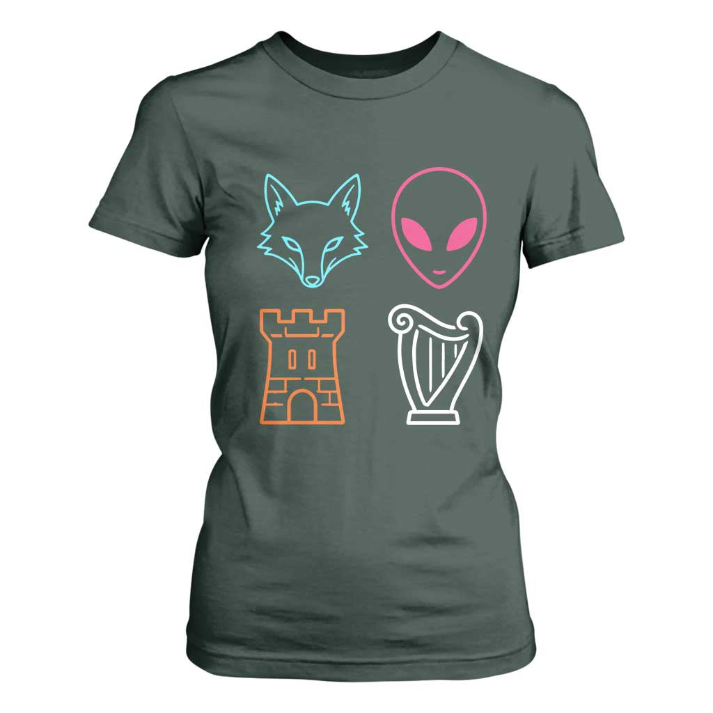 Fox Alien Castle Harp Retro T Shirt For Women San Antonio Texas Sports