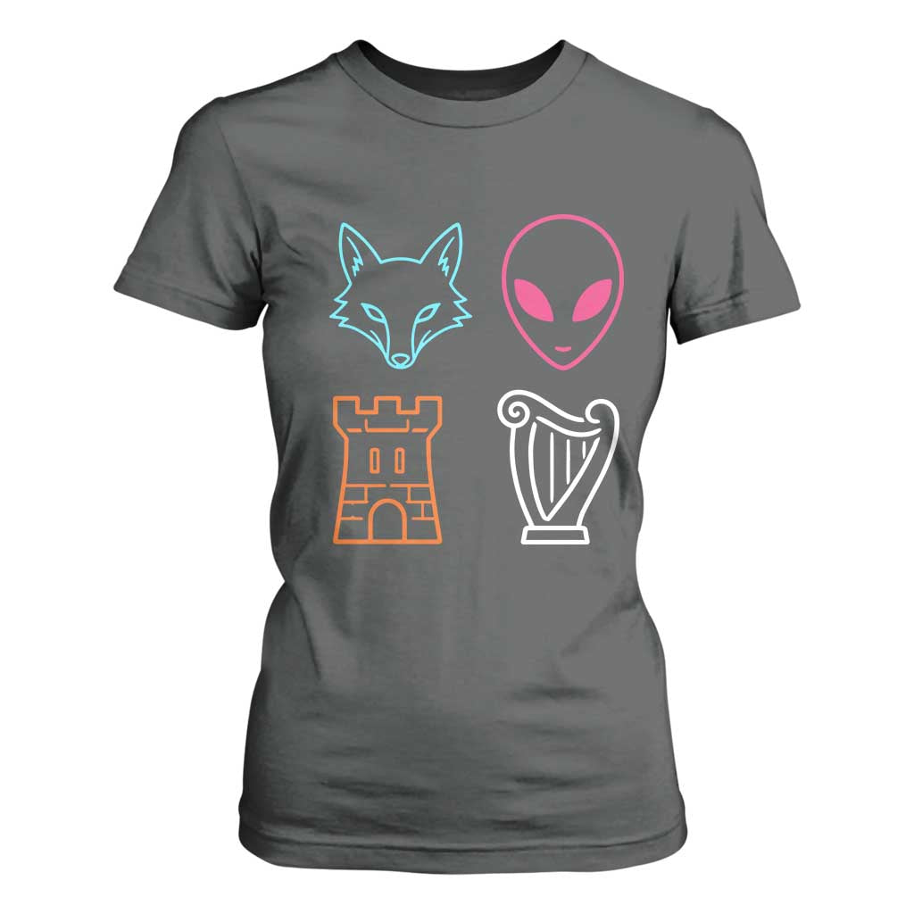 Fox Alien Castle Harp Retro T Shirt For Women San Antonio Texas Sports