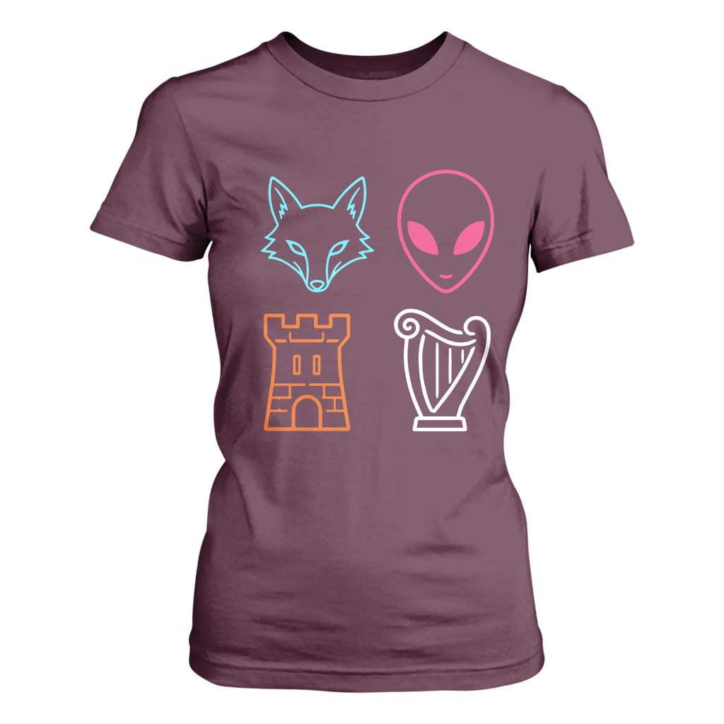 Fox Alien Castle Harp Retro T Shirt For Women San Antonio Texas Sports