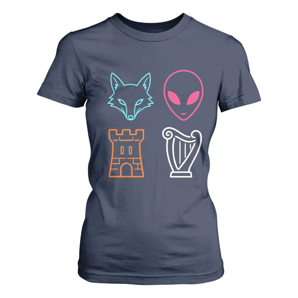 Fox Alien Castle Harp Retro T Shirt For Women San Antonio Texas Sports