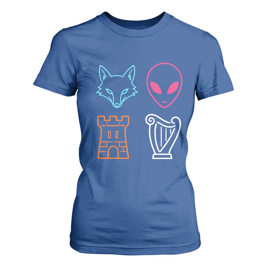 Fox Alien Castle Harp Retro T Shirt For Women San Antonio Texas Sports