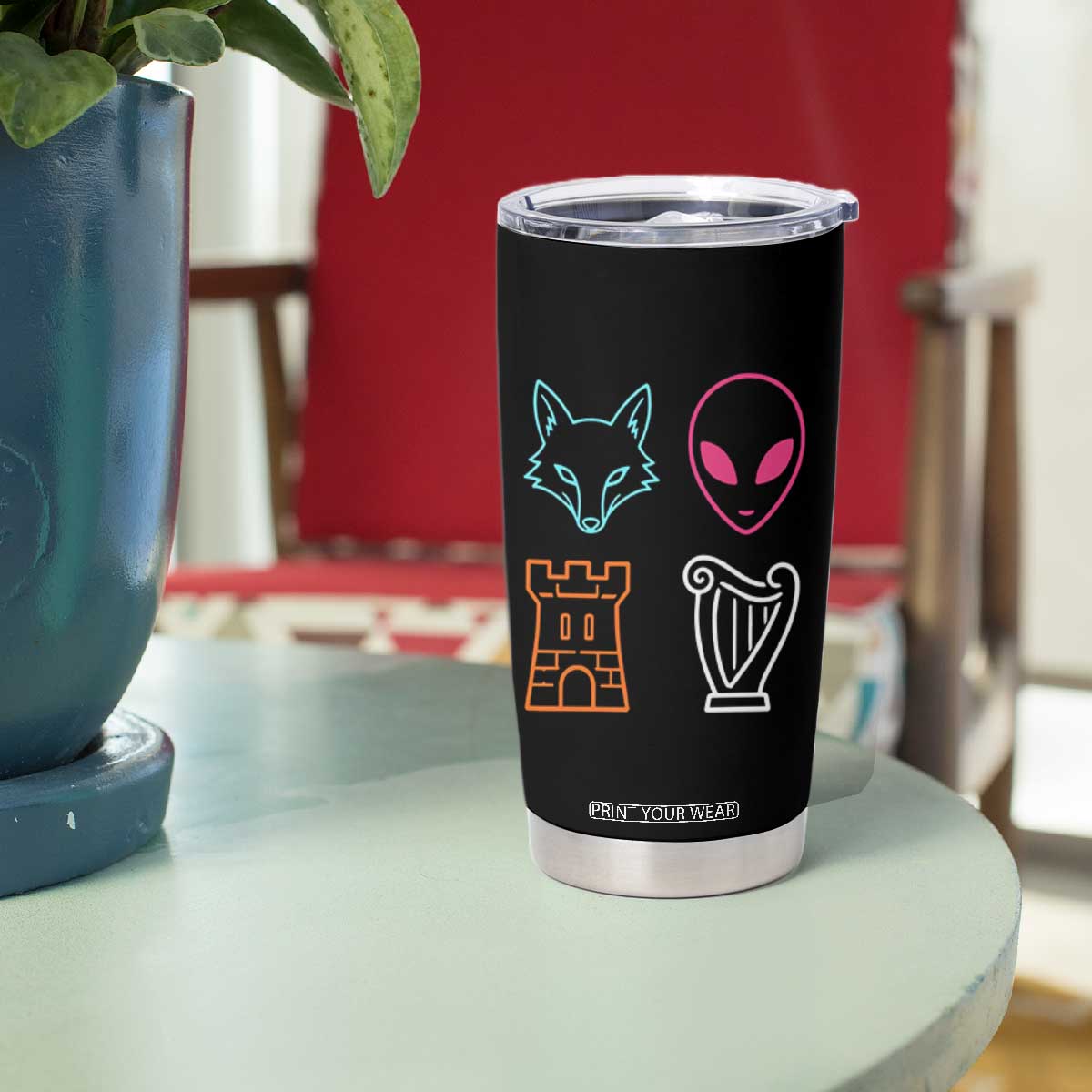 Fox Alien Castle Harp Retro Tumbler Cup San Antonio Texas Sports