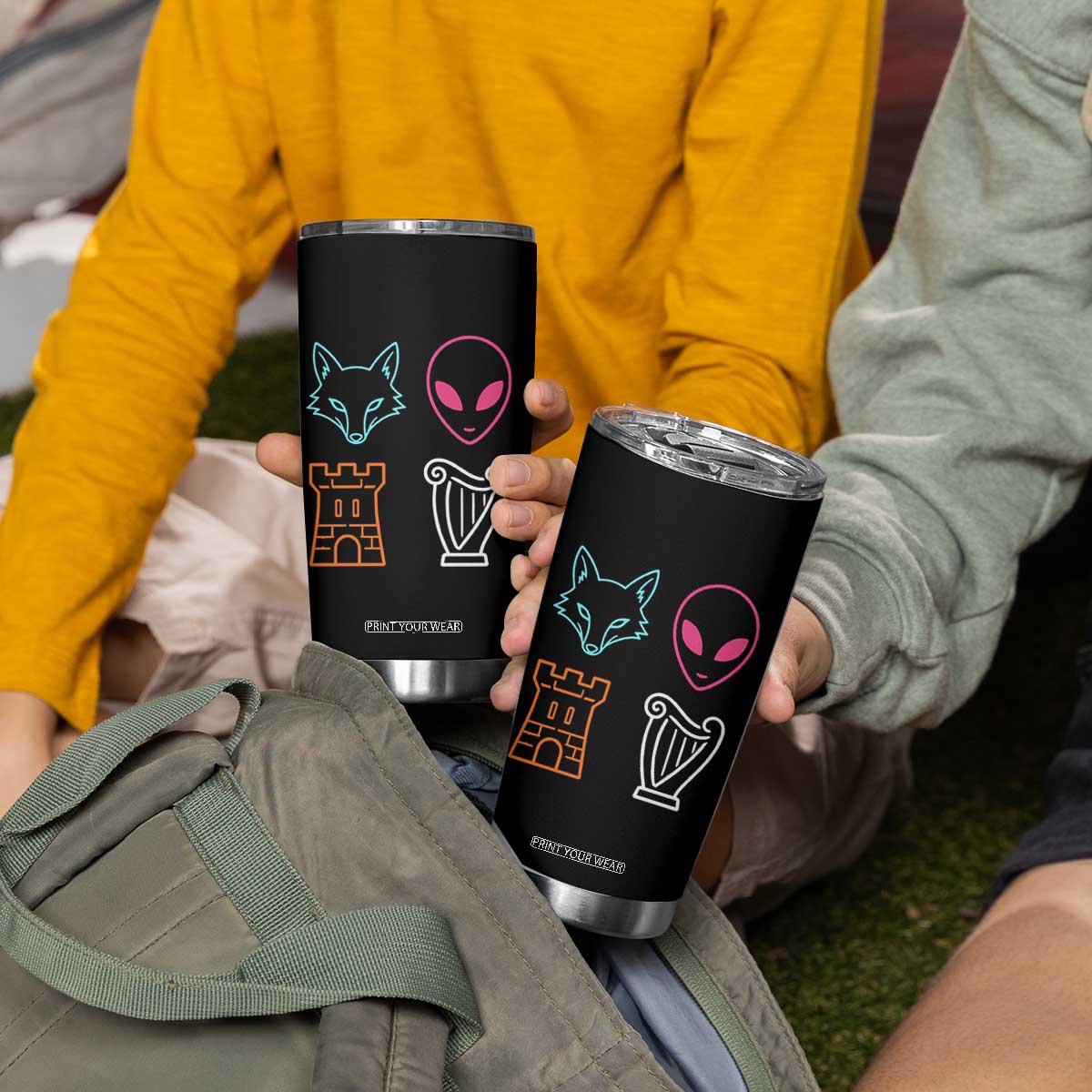 Fox Alien Castle Harp Retro Tumbler Cup San Antonio Texas Sports