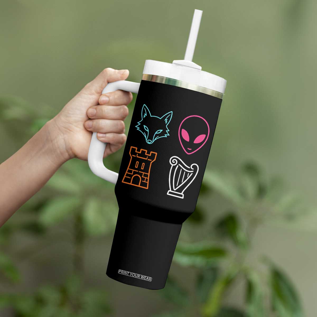 Fox Alien Castle Harp Retro Tumbler With Handle San Antonio Texas Sports