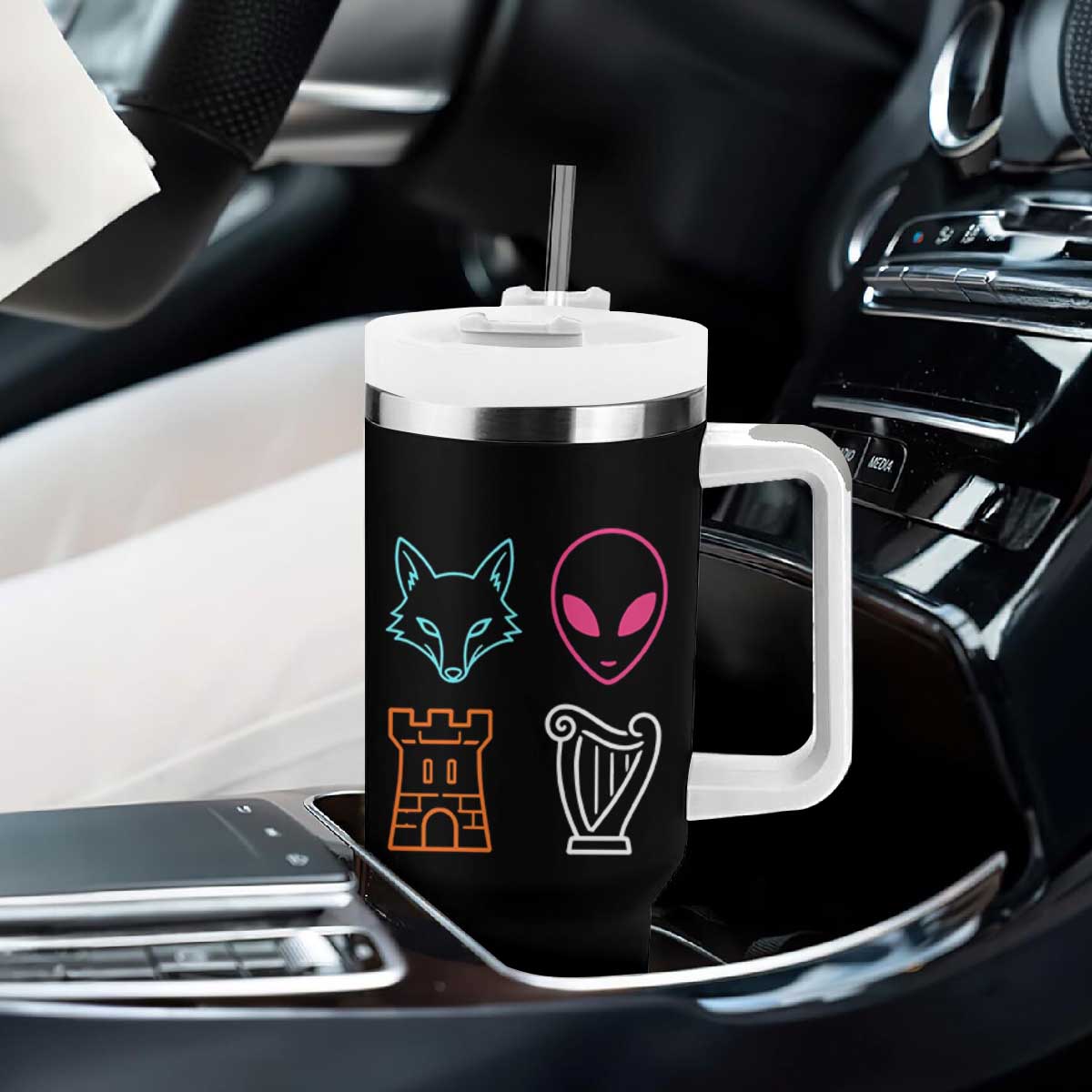 Fox Alien Castle Harp Retro Tumbler With Handle San Antonio Texas Sports