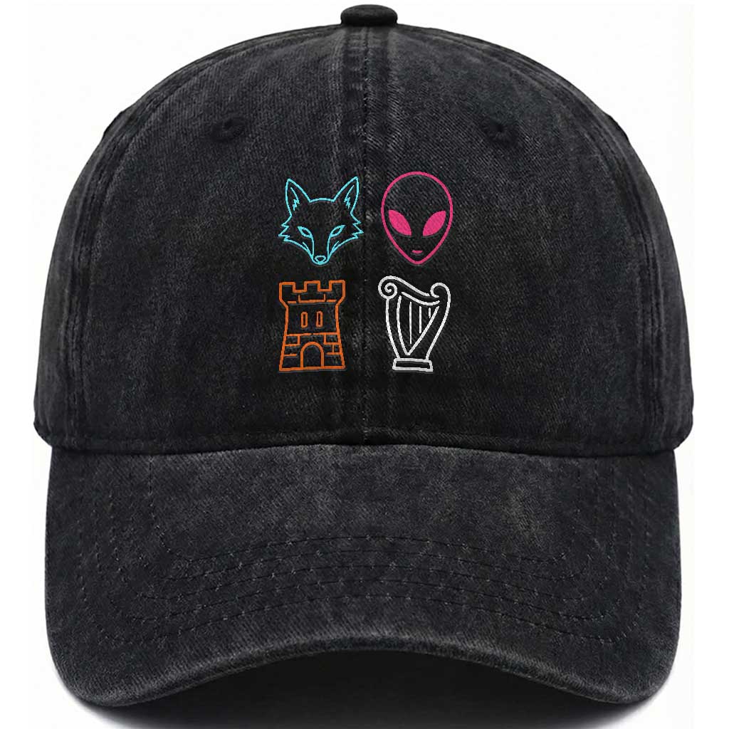 Fox Alien Castle Harp Retro Washed Cotton Baseball Cap San Antonio Texas Sports