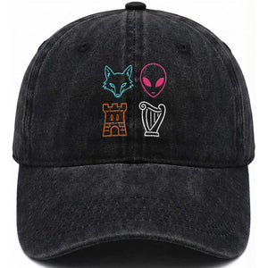 Fox Alien Castle Harp Retro Washed Cotton Baseball Cap San Antonio Texas Sports