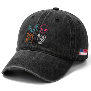 Fox Alien Castle Harp Retro Washed Cotton Baseball Cap San Antonio Texas Sports