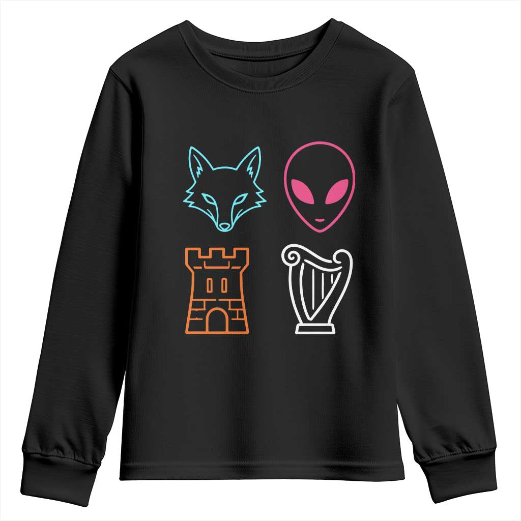 Fox Alien Castle Harp Retro Youth Sweatshirt San Antonio Texas Sports
