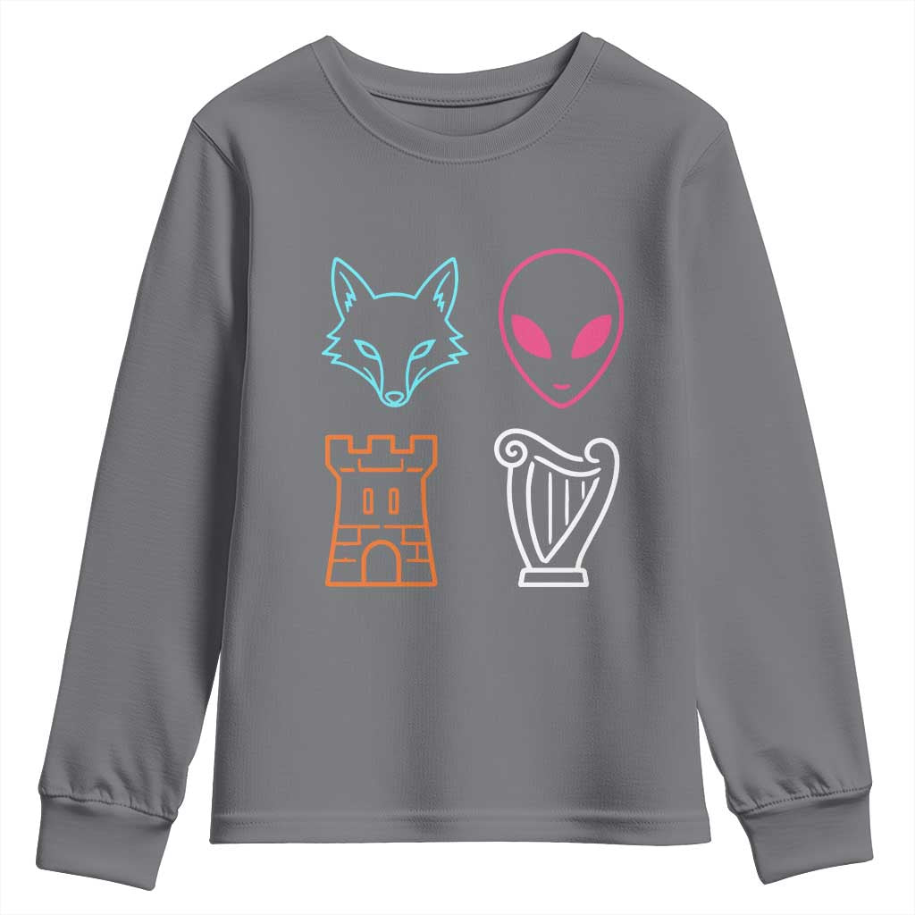 Fox Alien Castle Harp Retro Youth Sweatshirt San Antonio Texas Sports