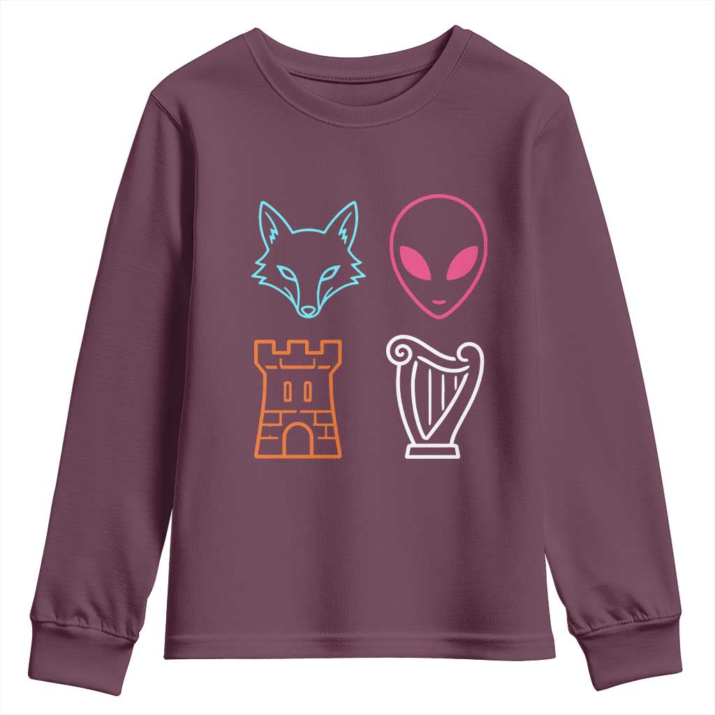 Fox Alien Castle Harp Retro Youth Sweatshirt San Antonio Texas Sports