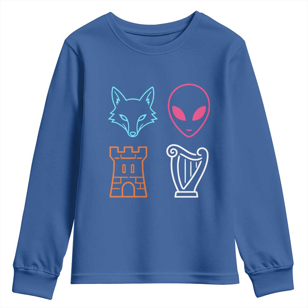 Fox Alien Castle Harp Retro Youth Sweatshirt San Antonio Texas Sports