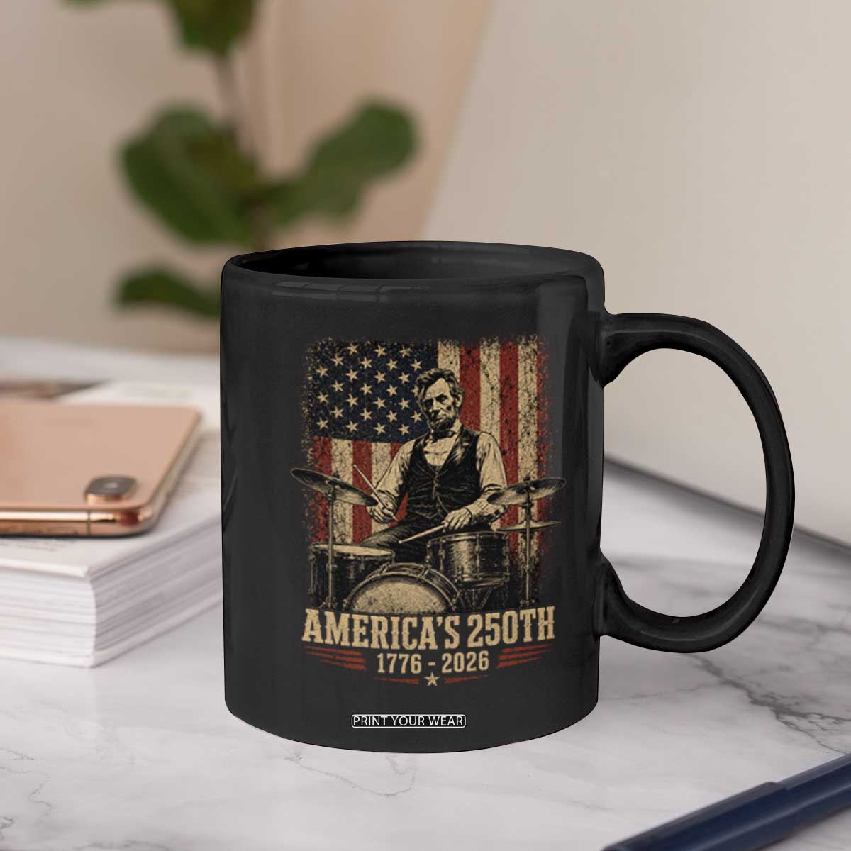 America's 250th Abraham Lincoln Playing Guitar 1776 2026 Coffee Mug Funny Electric Guitar Player
