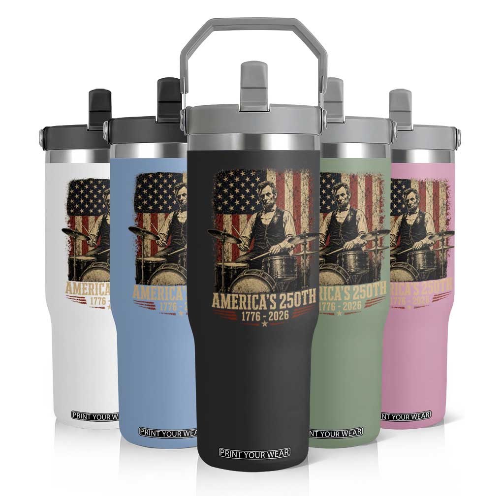 America's 250th Abraham Lincoln Playing Guitar 1776 2026 Flip Straw Tumbler Funny Electric Guitar Player