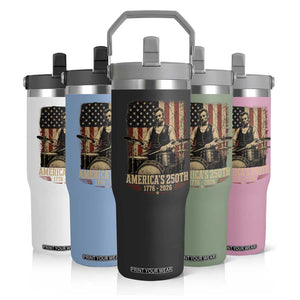 America's 250th Abraham Lincoln Playing Guitar 1776 2026 Flip Straw Tumbler Funny Electric Guitar Player