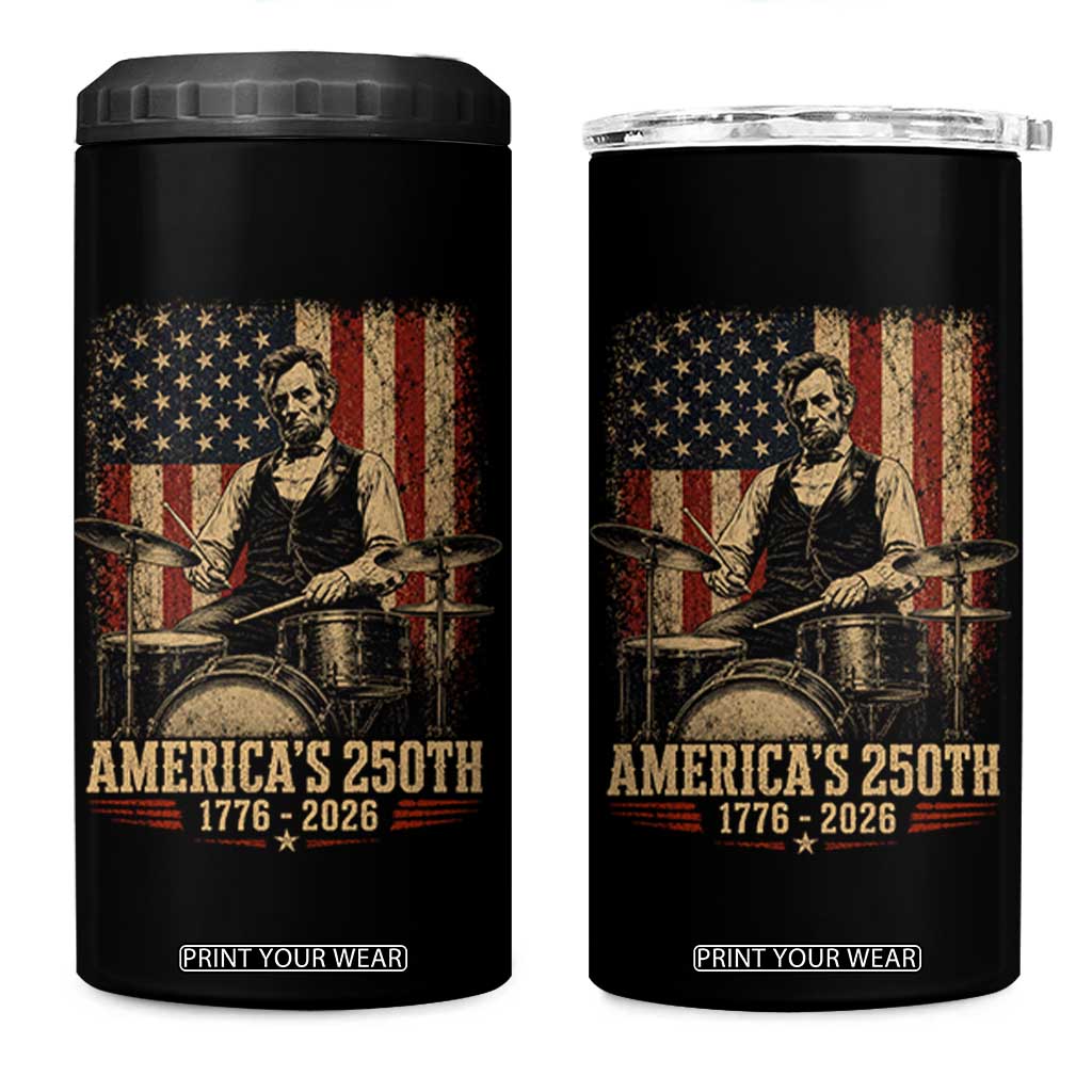 America's 250th Abraham Lincoln Playing Guitar 1776 2026 4 in 1 Can Cooler Tumbler Funny Electric Guitar Player
