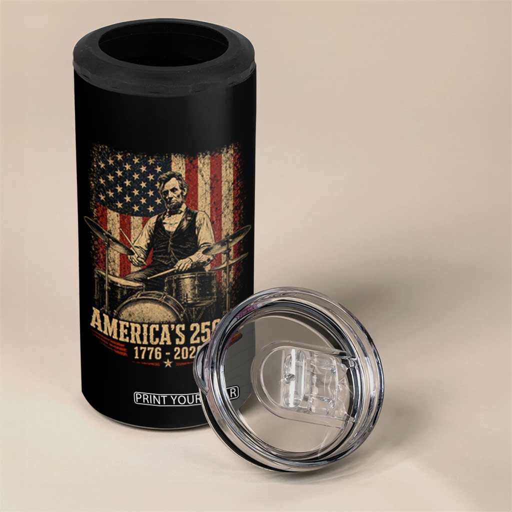 America's 250th Abraham Lincoln Playing Guitar 1776 2026 4 in 1 Can Cooler Tumbler Funny Electric Guitar Player