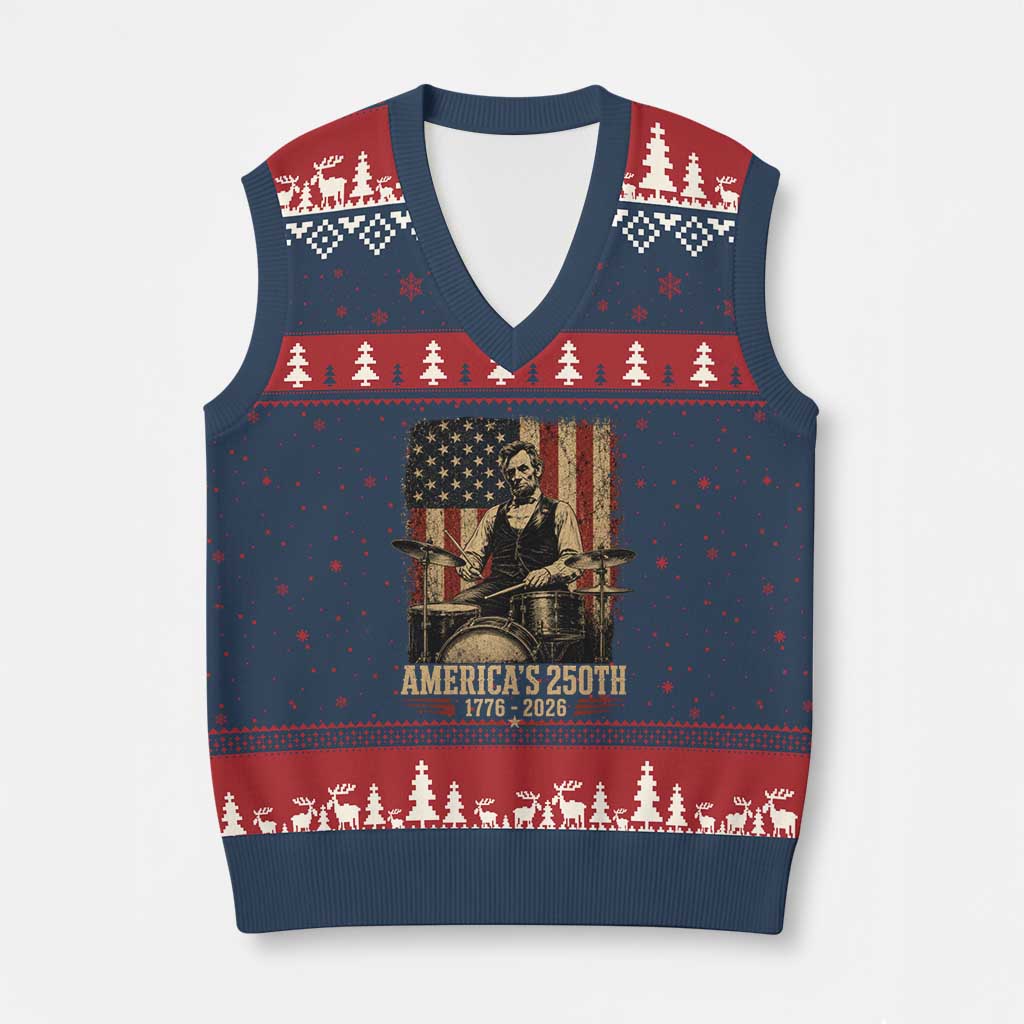 America's 250th Abraham Lincoln Playing Guitar 1776 2026 V-Neck Knit Sweater Vest Funny Electric Guitar Player