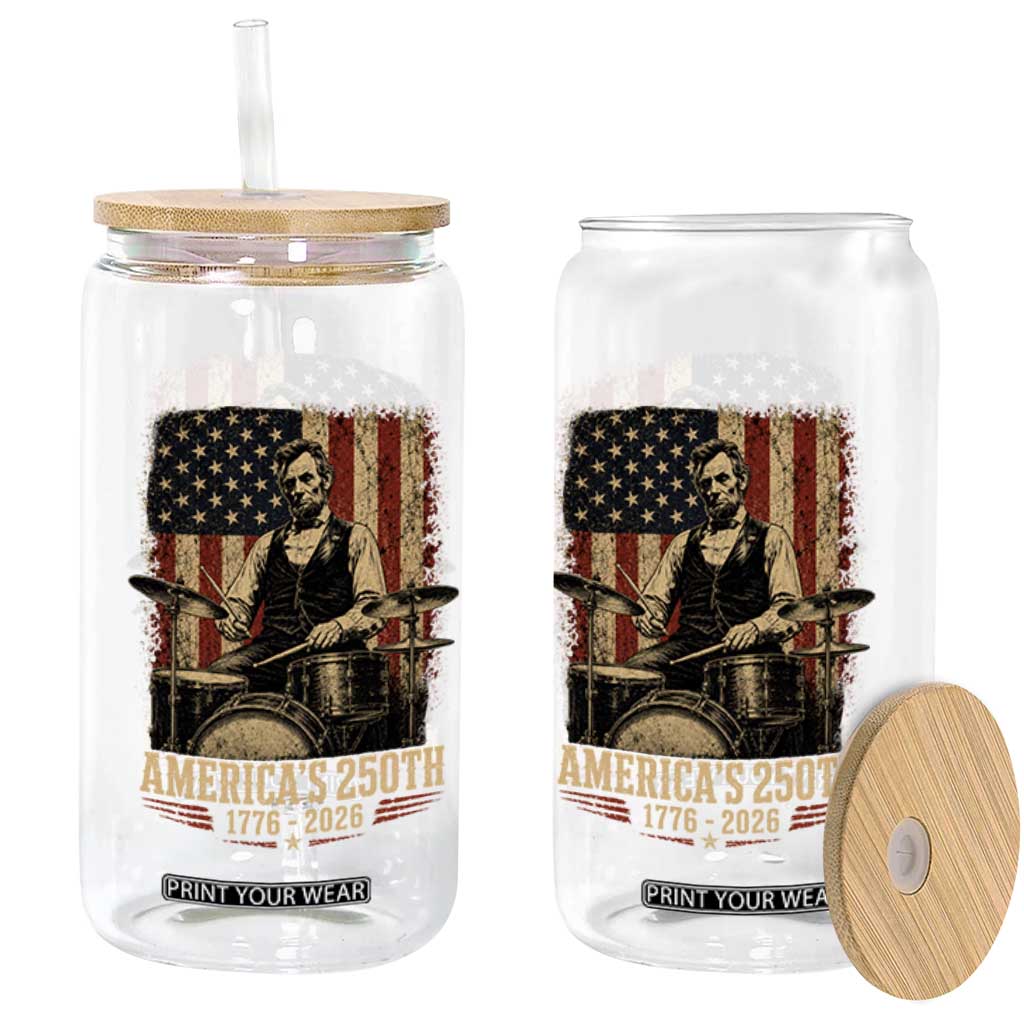 America's 250th Abraham Lincoln Playing Guitar 1776 2026 Glass Can Funny Electric Guitar Player