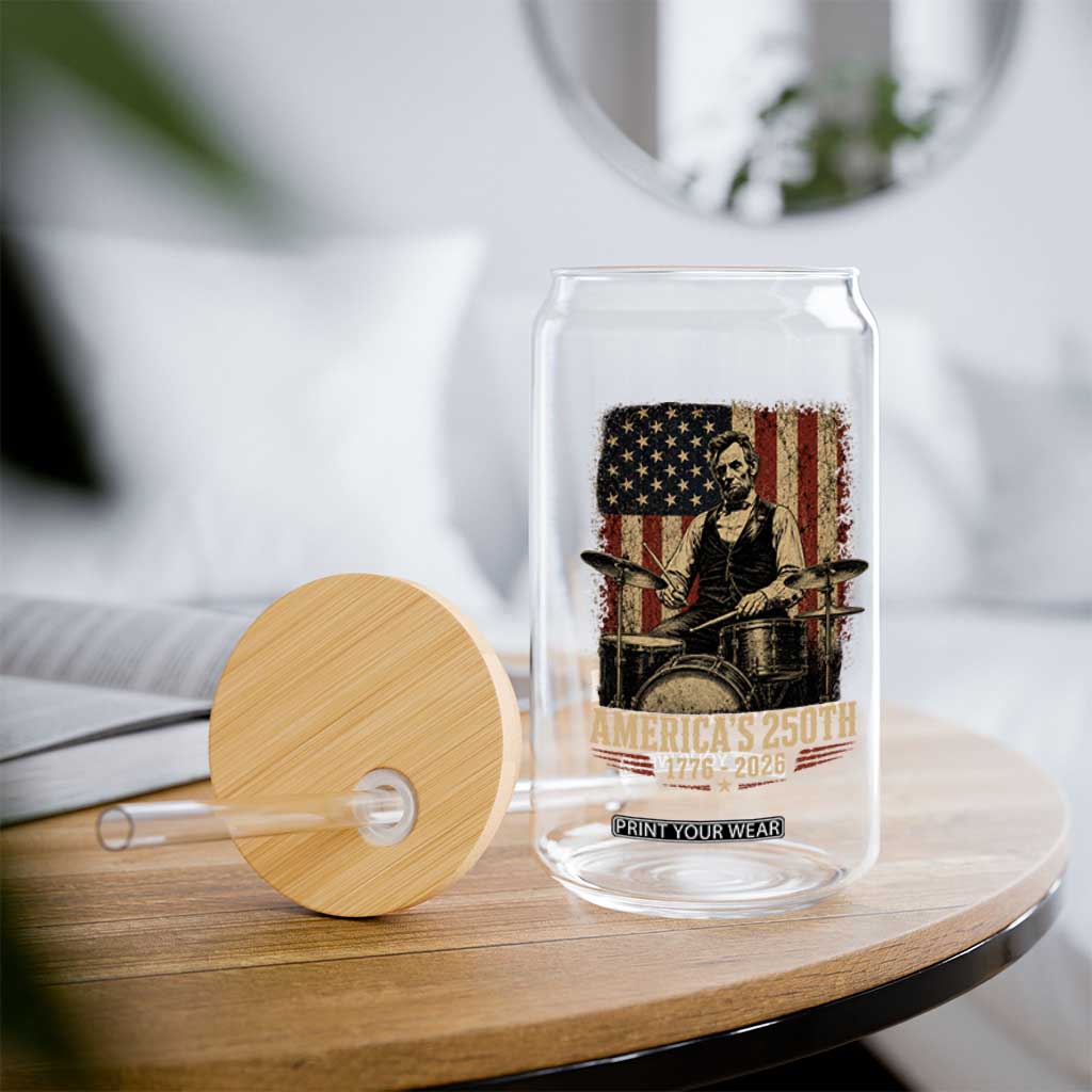 America's 250th Abraham Lincoln Playing Guitar 1776 2026 Glass Can Funny Electric Guitar Player
