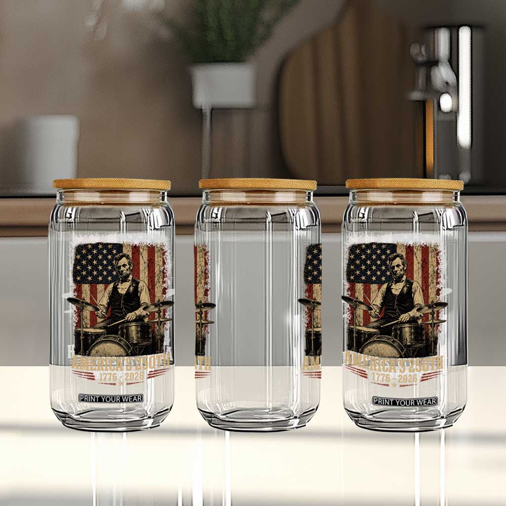 America's 250th Abraham Lincoln Playing Guitar 1776 2026 Glass Can Funny Electric Guitar Player